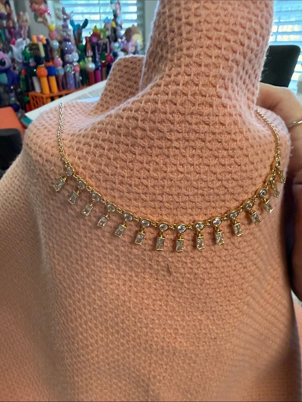 Gold-Tone Crystal Drop Necklace in Pink - Unbranded